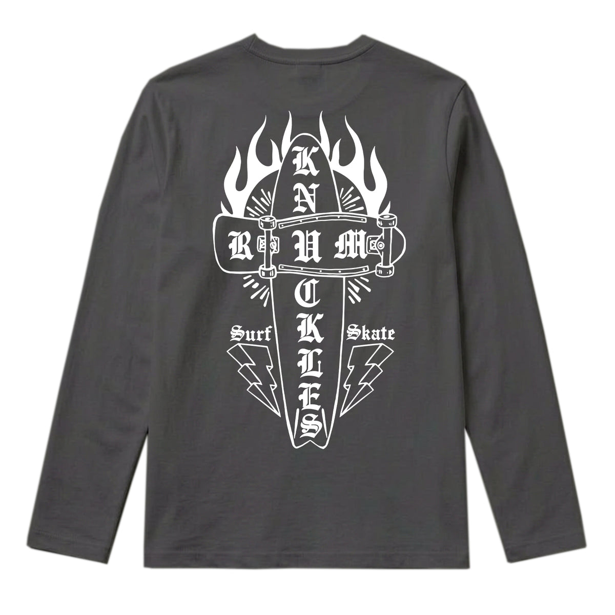 RUM KNUCKLES SKATE RATS Long Sleeve Tee - Charcoal - back