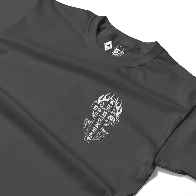 RUM KNUCKLES SKATE RATS Long Sleeve Tee - Charcoal - detail