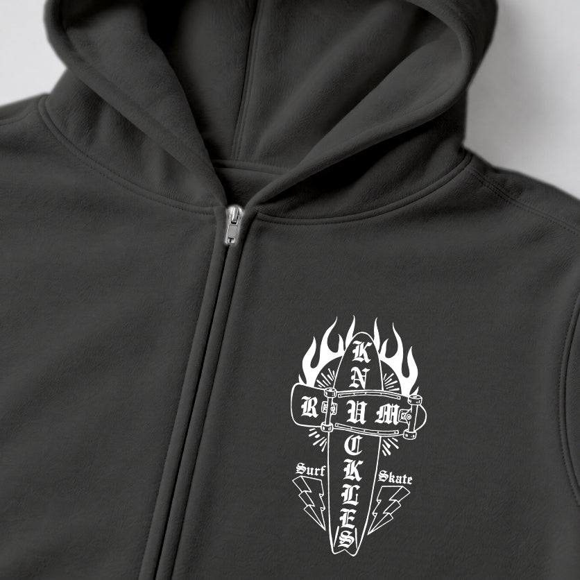 RUM KNUCKLES SKATE RATS Zip Hoodie - Charcoal - detail