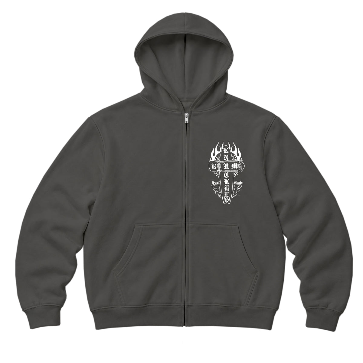 RUM KNUCKLES SKATE RATS Zip Hoodie - Charcoal - front