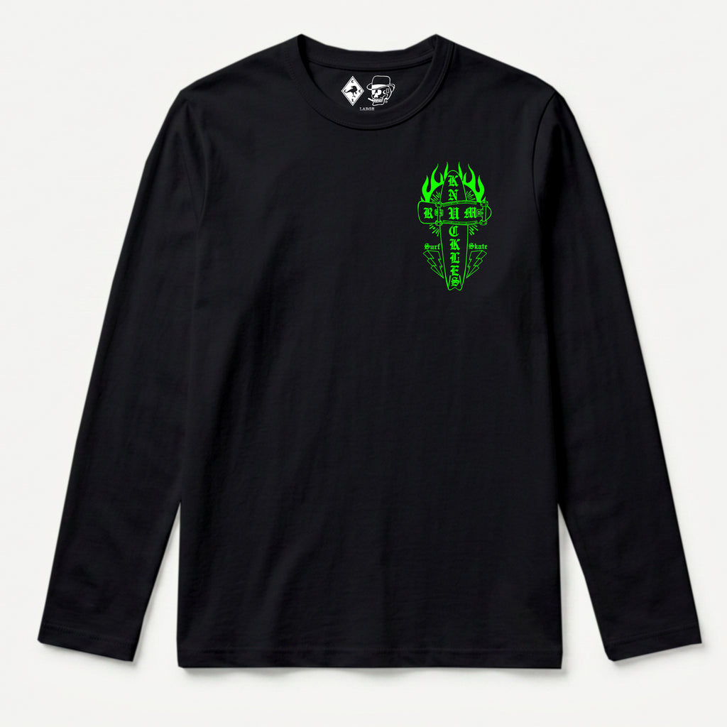 RUM KNUCKLES SKATE RATS Long Sleeve Tee - Black - front