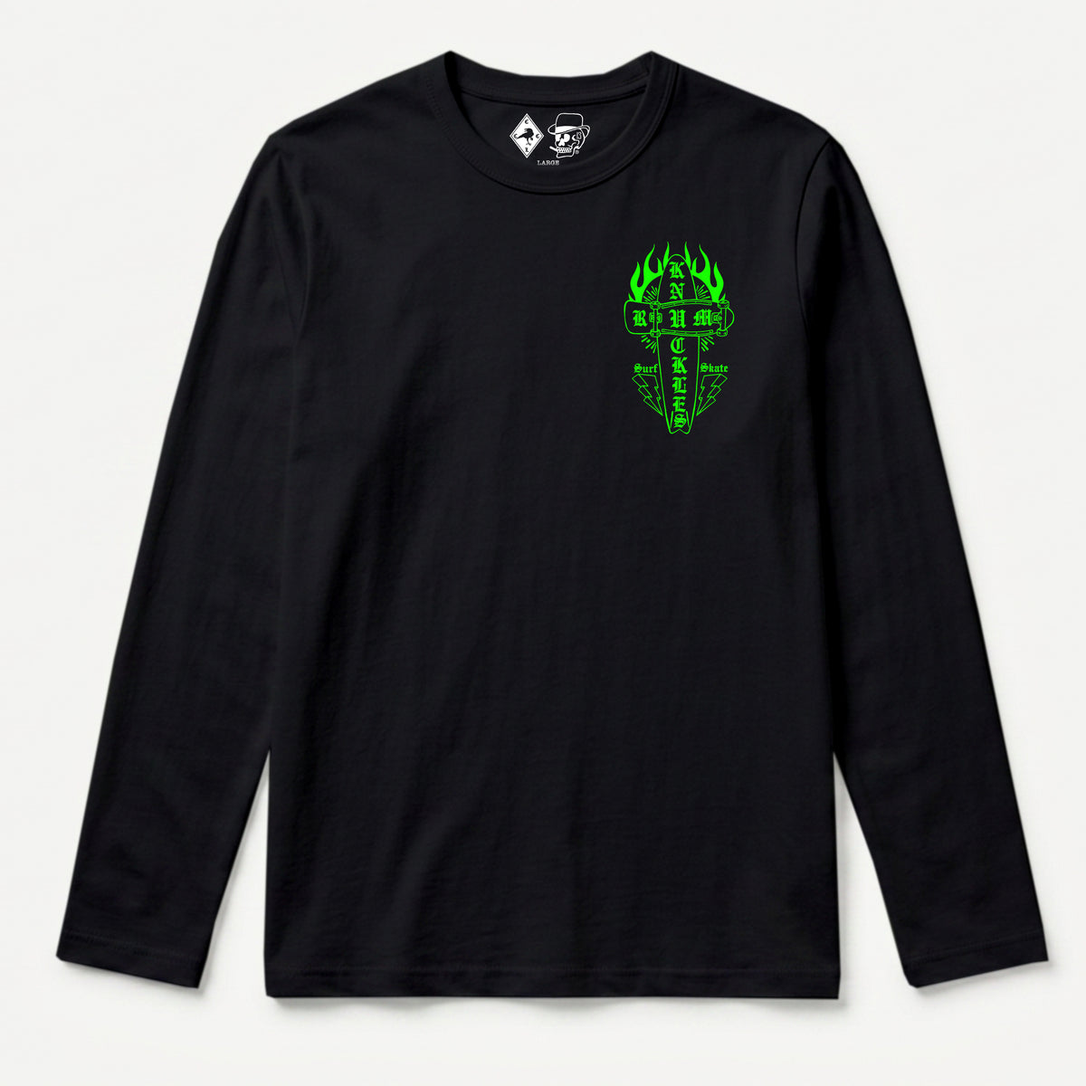 RUM KNUCKLES SKATE RATS Long Sleeve Tee - Black - front