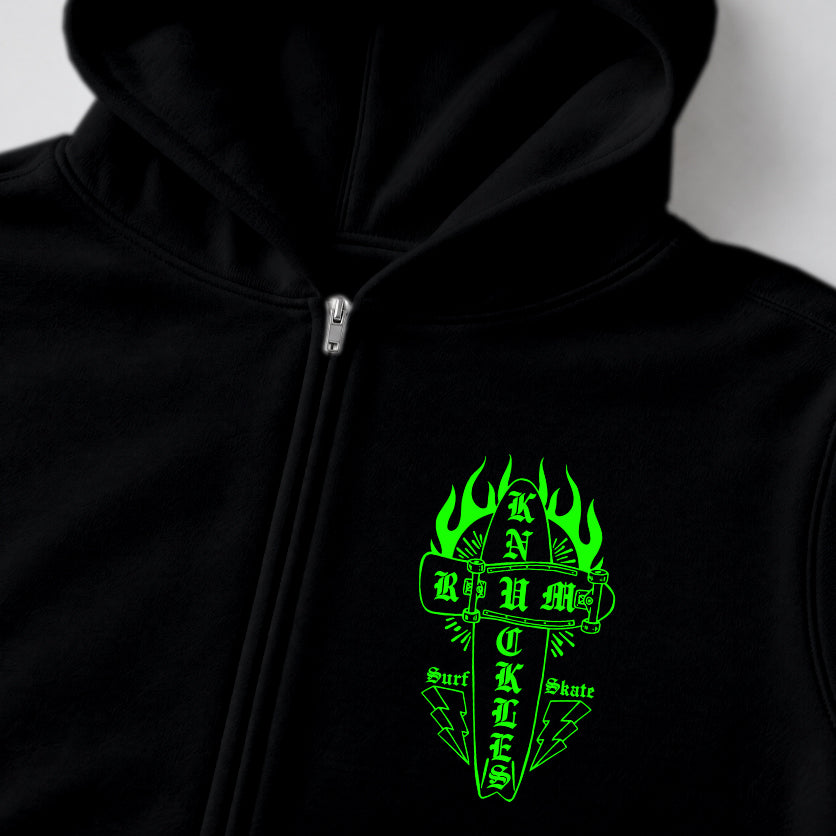 RUM KNUCKLES SKATE RATS Zip Hoodie - Black - detail