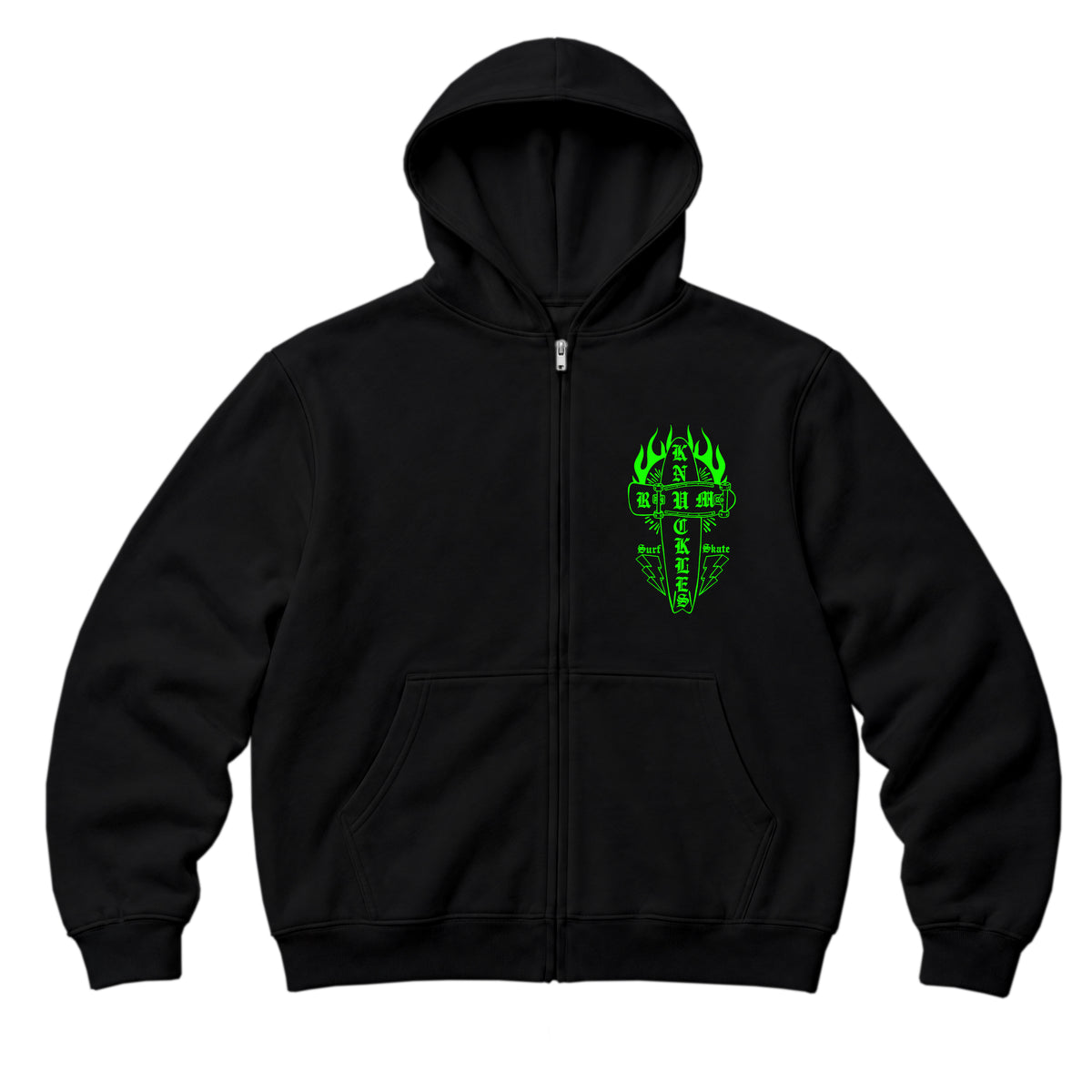 RUM KNUCKLES SKATE RATS Zip Hoodie - Black - front