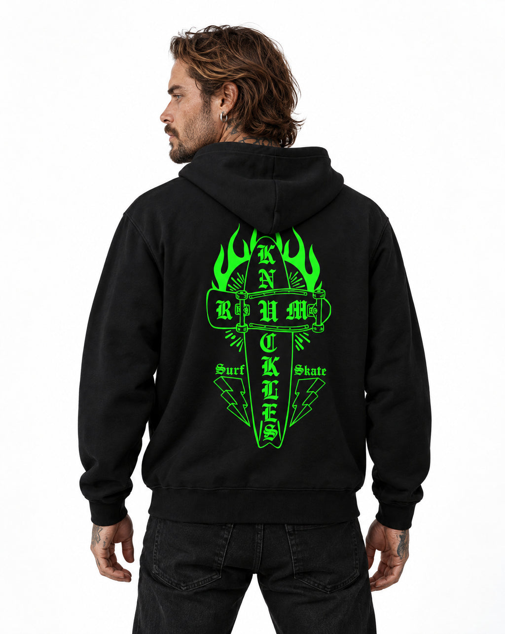 RUM KNUCKLES SKATE RATS Zip Hoodie - Black - model back