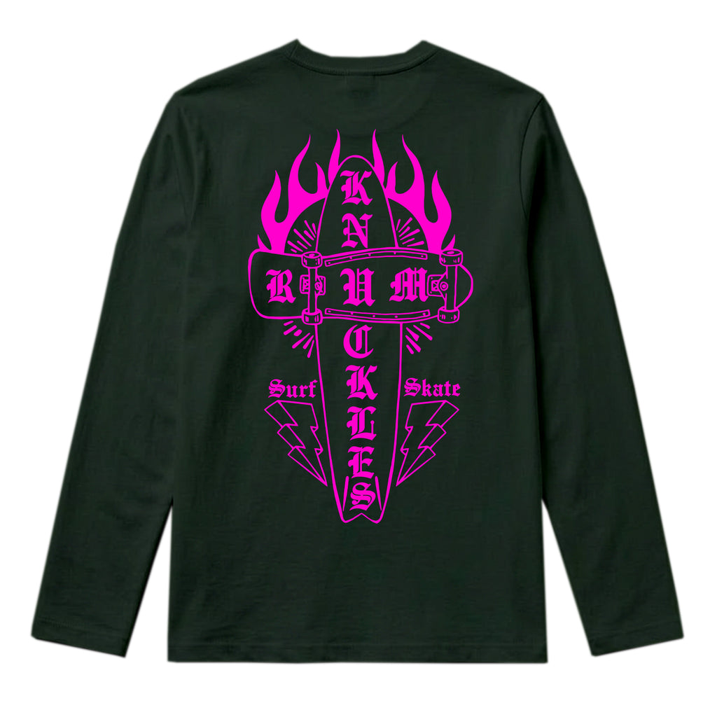 RUM KNUCKLES SKATE RATS Long Sleeve Tee - Forest Green - back