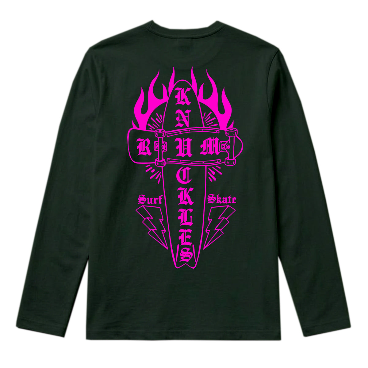RUM KNUCKLES SKATE RATS Long Sleeve Tee - Forest Green - back