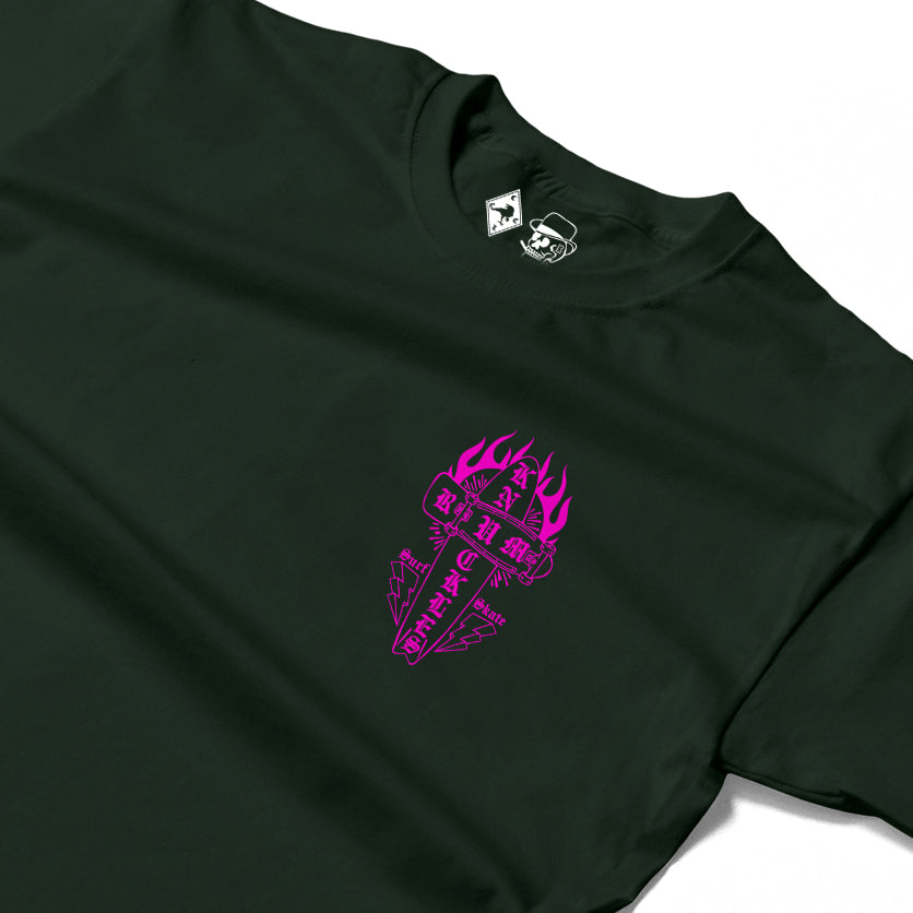 RUM KNUCKLES SKATE RATS Long Sleeve Tee - Forest Green - detail