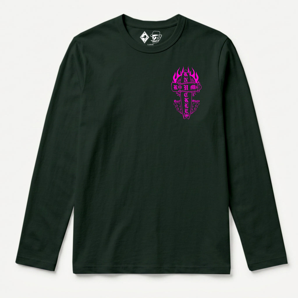 RUM KNUCKLES SKATE RATS Long Sleeve Tee - Forest Green - front