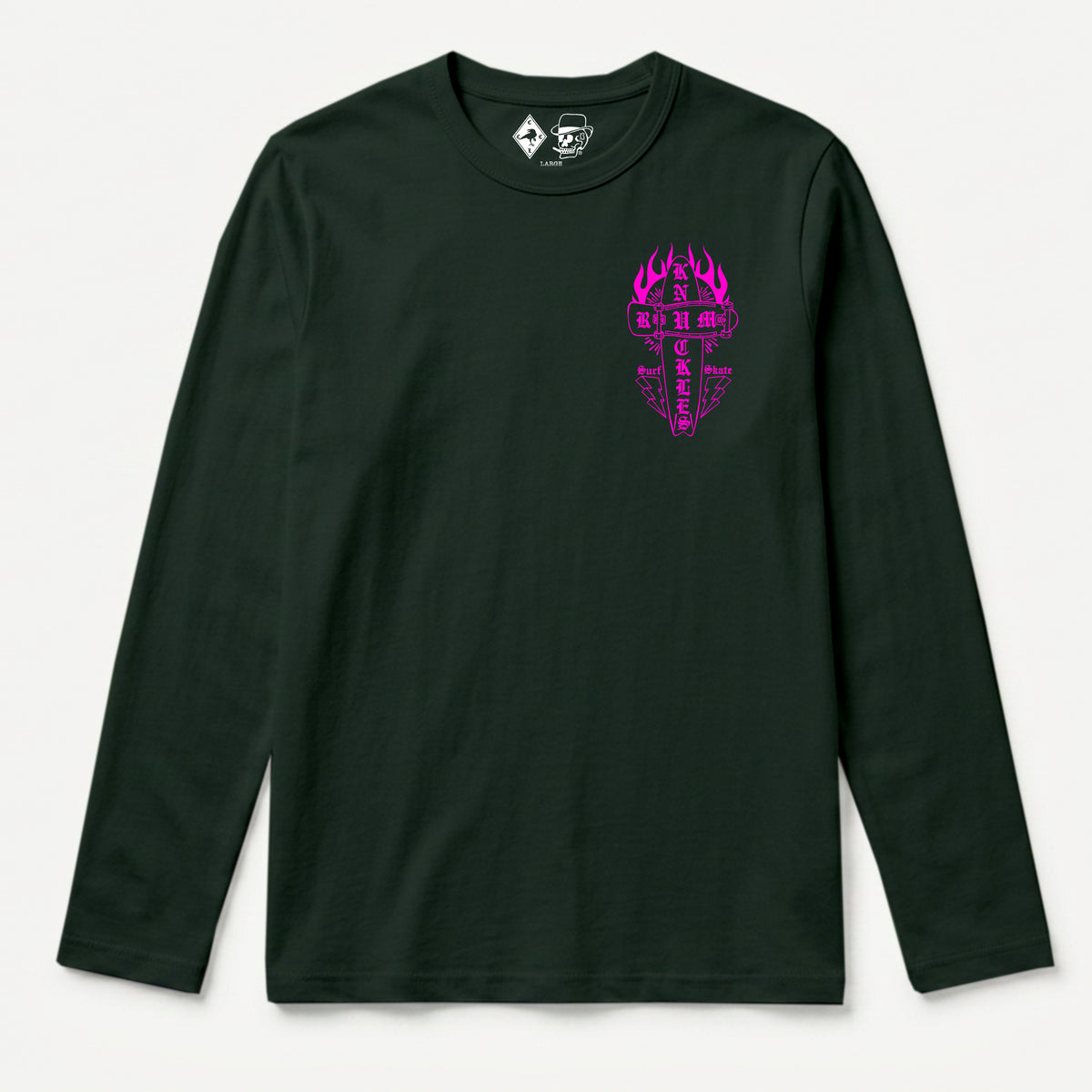 RUM KNUCKLES SKATE RATS Long Sleeve Tee - Forest Green - front