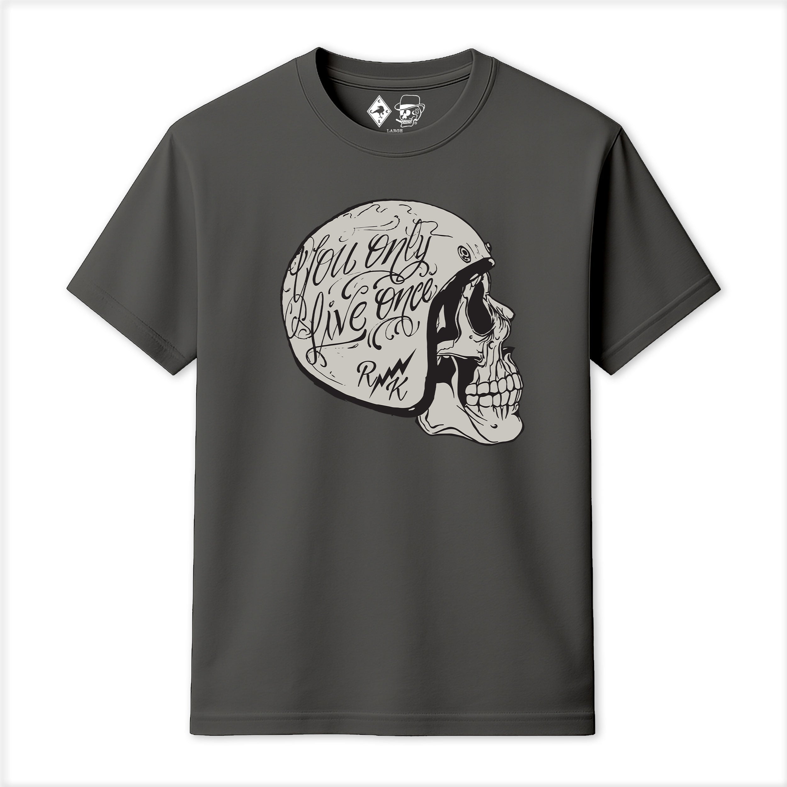 Rum Knuckles - Helmet Skull T-Shirt - Charcoal