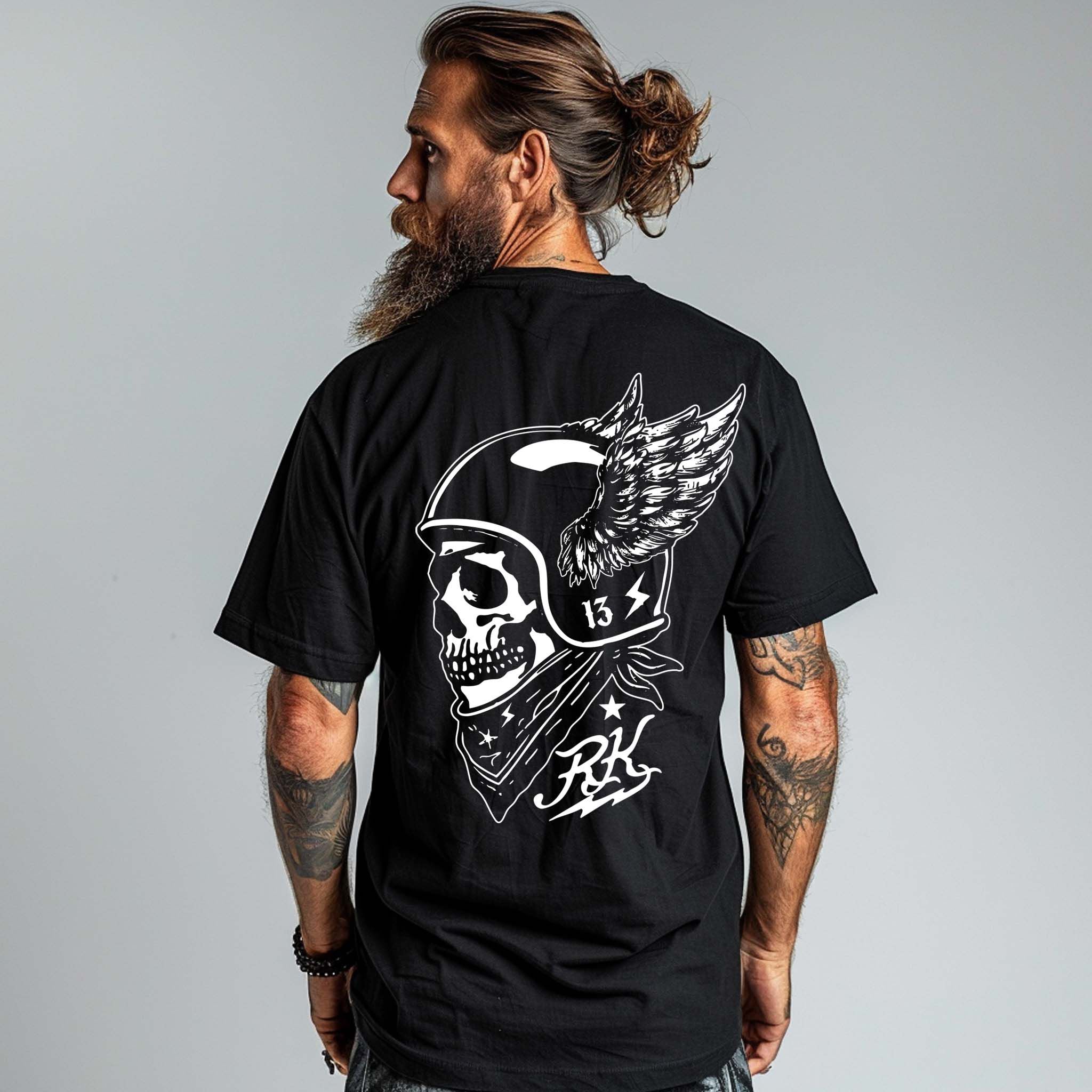 RUM KNUCKLES WINGED BIKER T-SHIRT Black