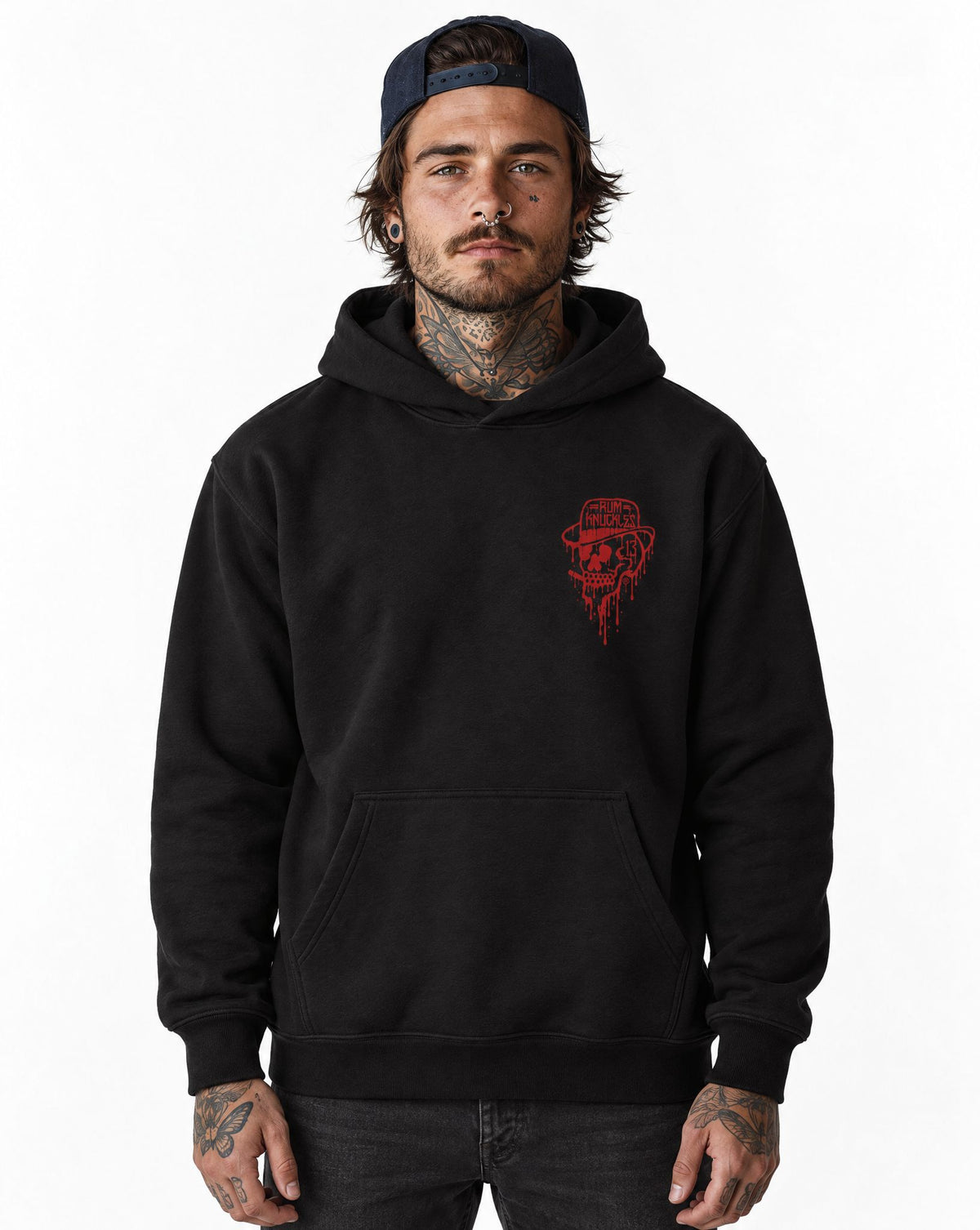 RUM KNUCKLES RK DRIP SKULL RED Hoodie - model front