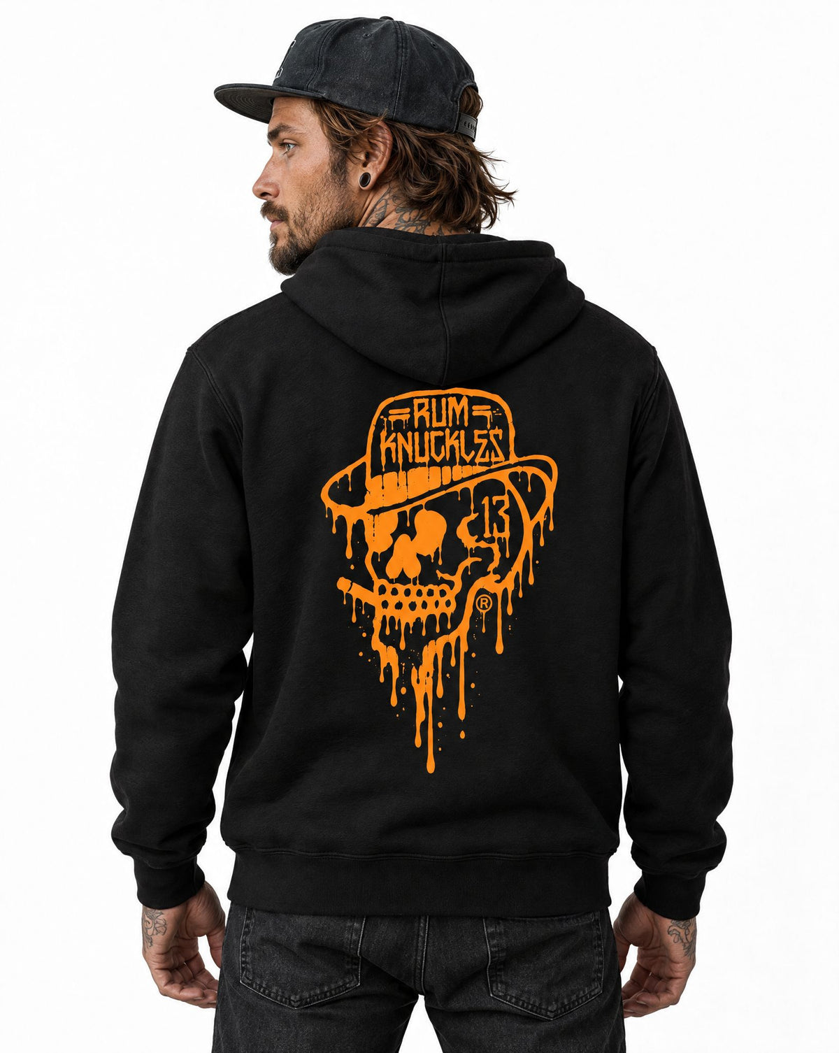 RUM KNUCKLES RK DRIP SKULL ORANGE Hoodie - model back