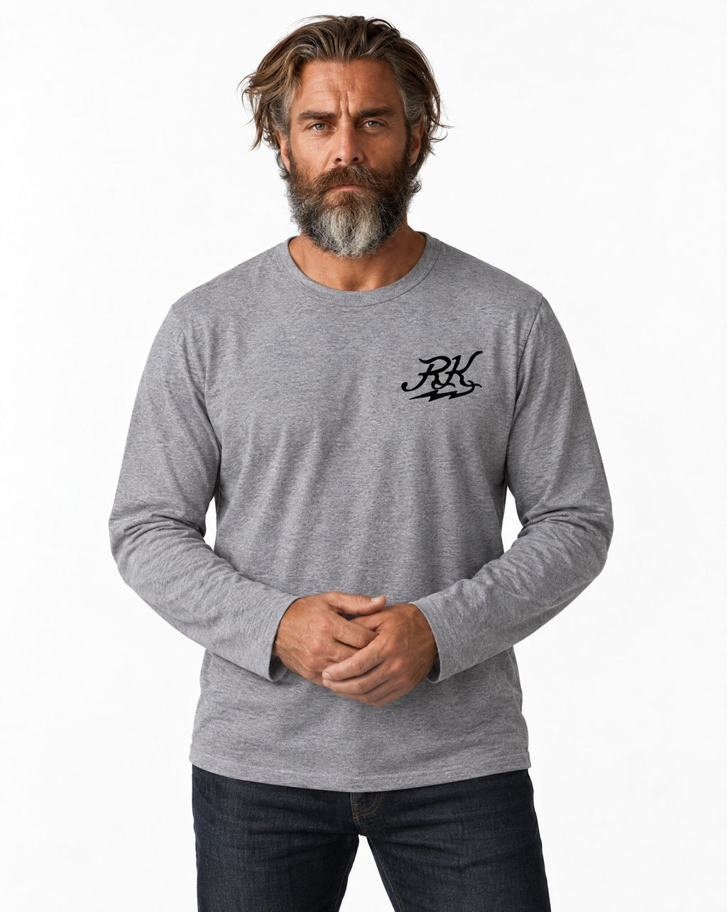 RUM KNUCKLES SOLDIER Long Sleeve Tee - Heather Grey - model front
