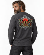 RUM KNUCKLES BUTTERFLY TIGER Long Sleeve Tee - Charcoal - model back