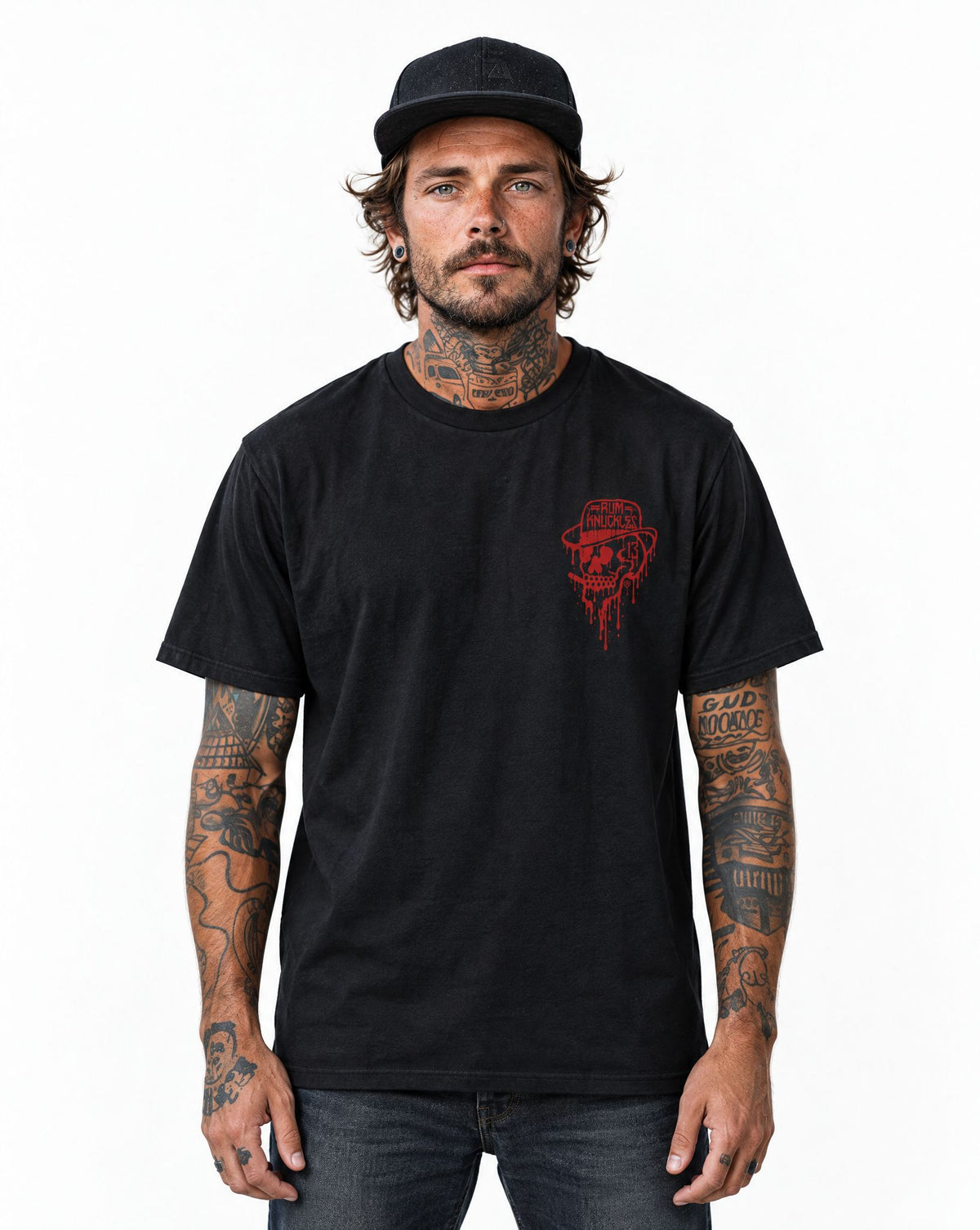 RUM KNUCKLES RK DRIP SKULL RED T-Shirt - model front