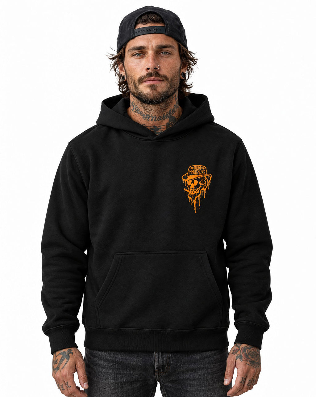RUM KNUCKLES RK DRIP SKULL ORANGE Hoodie - model front