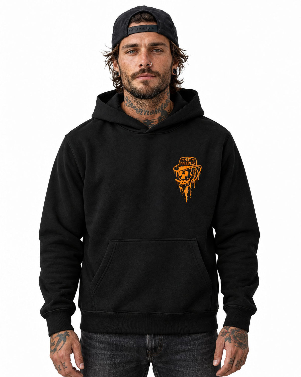 RUM KNUCKLES RK DRIP SKULL ORANGE Hoodie - model front