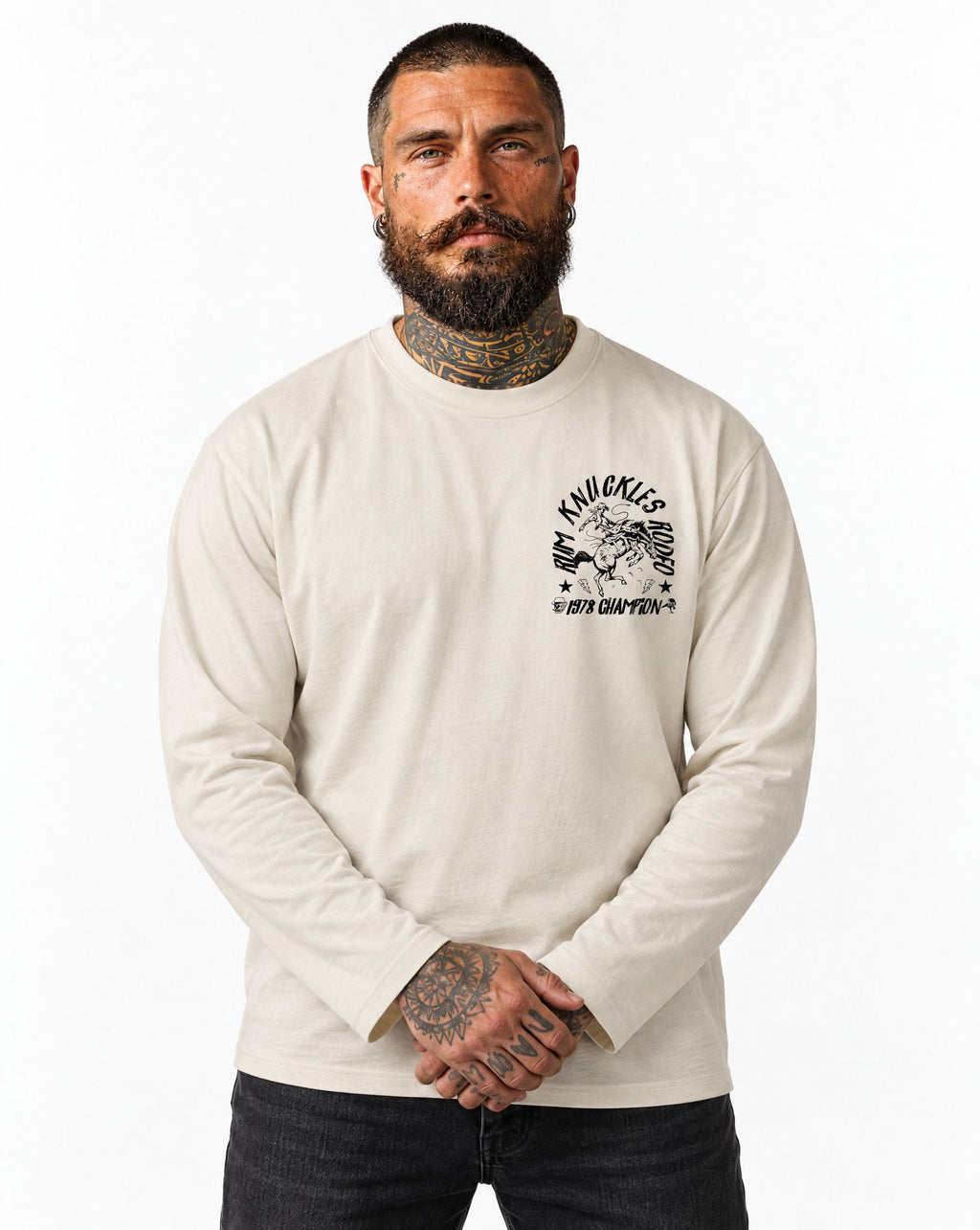 RUM KNUCKLES RK RODEO Long Sleeve Tee - Ecru - model front