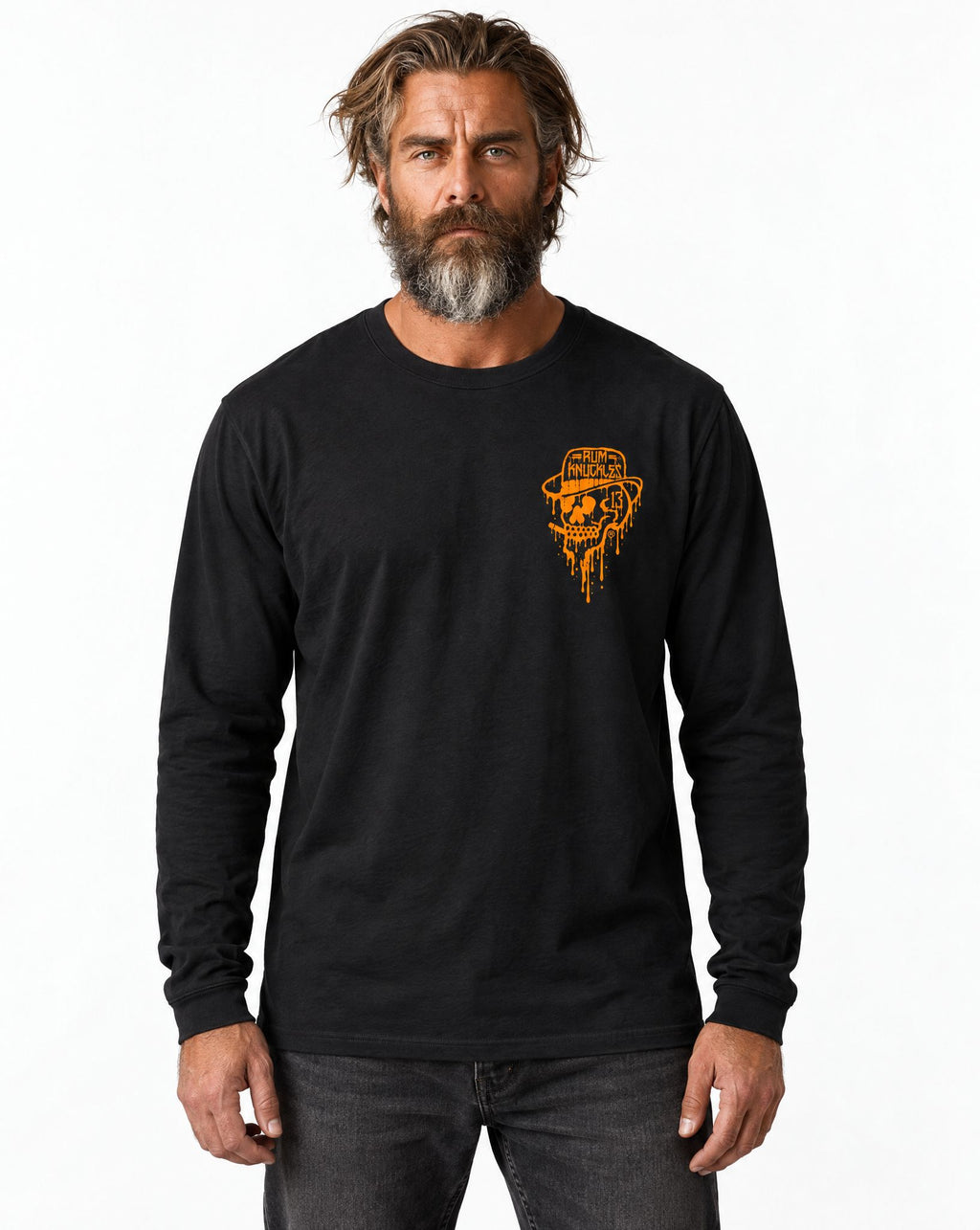RUM KNUCKLES RK DRIP SKULL ORANGE Long Sleeve Tee - model front