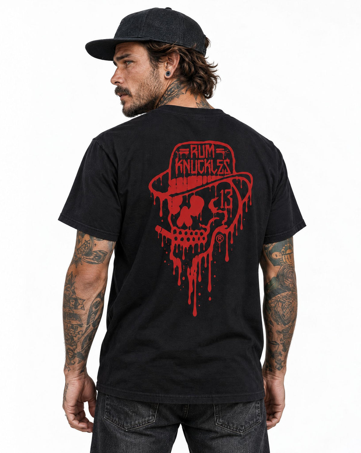 RUM KNUCKLES RK DRIP SKULL RED T-Shirt - model back