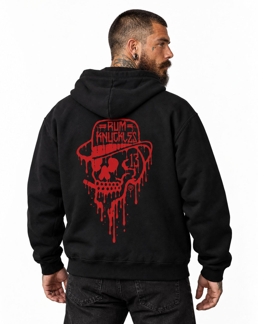 RUM KNUCKLES RK DRIP SKULL RED Zip Hoodie - model back