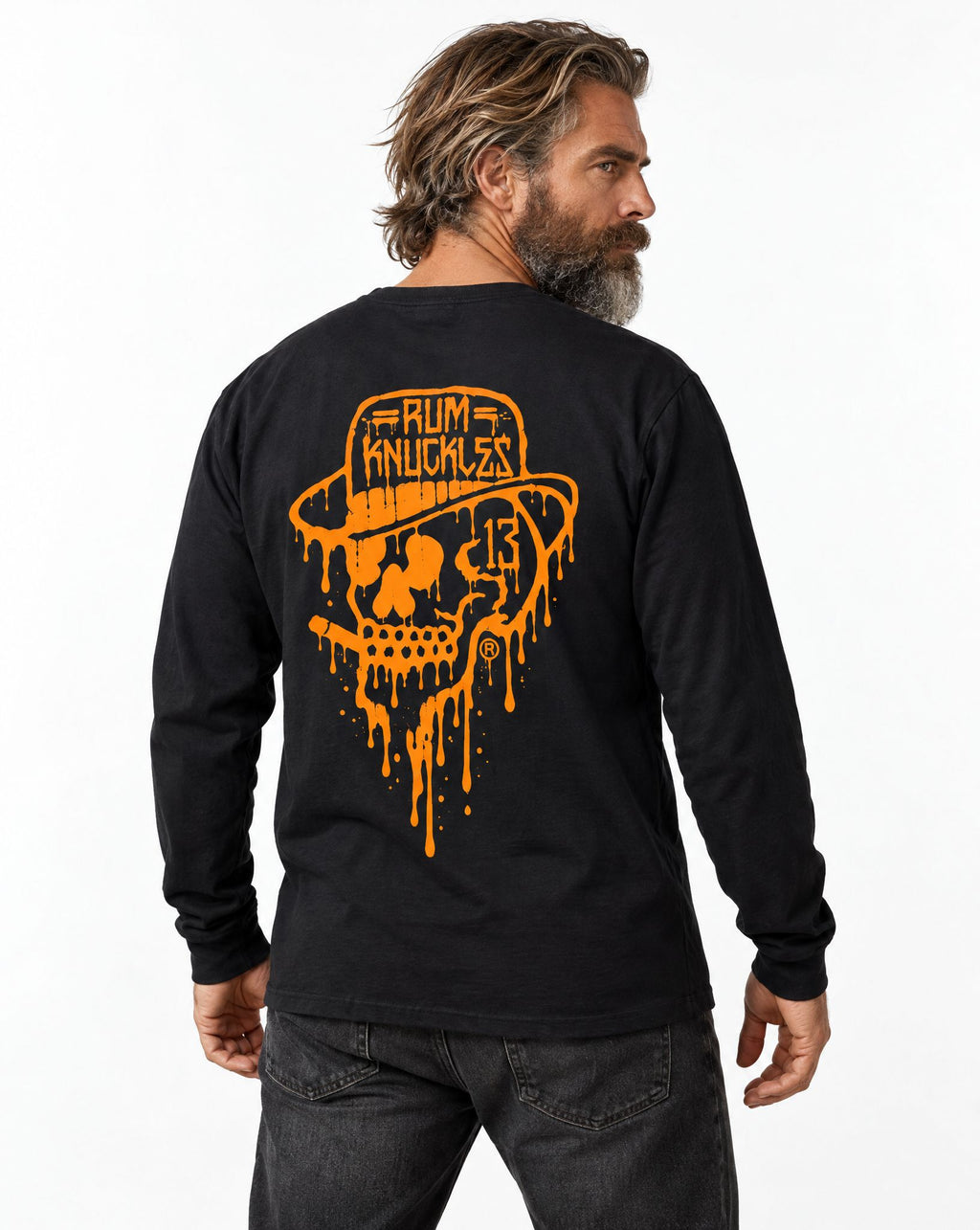 RUM KNUCKLES RK DRIP SKULL ORANGE Long Sleeve Tee - model back