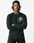 RUM KNUCKLES EAT THE RICH Long Sleeve Tee - Forest Green - model front