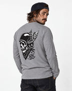 RUM KNUCKLES WINGED BIKER Long Sleeve Tee - Heather Grey - model back
