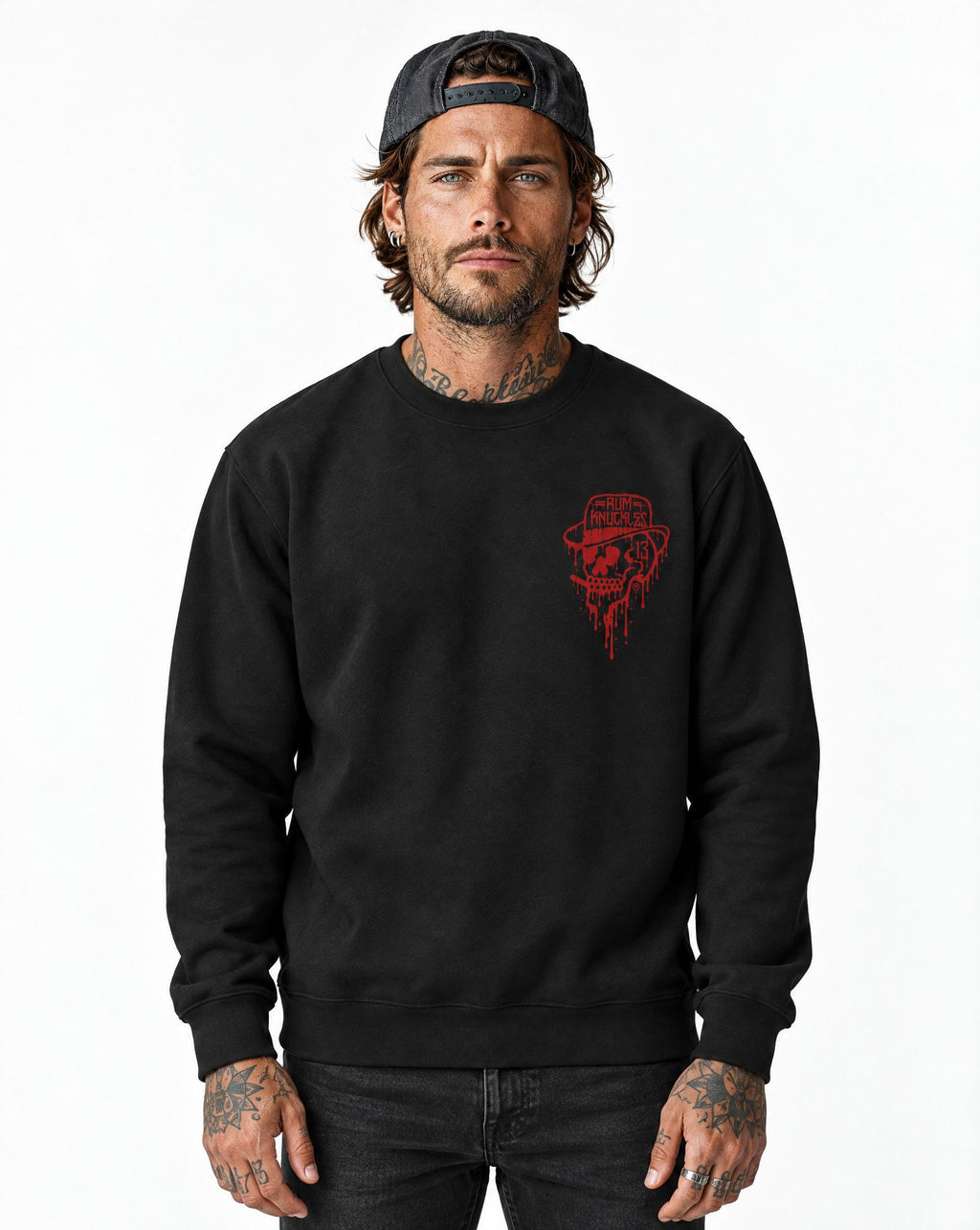 RUM KNUCKLES RK DRIP SKULL RED Sweatshirt - model front