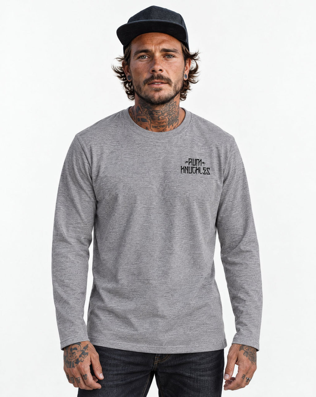 RUM KNUCKLES WEST COAST Long Sleeve Tee - Heather Grey - model front