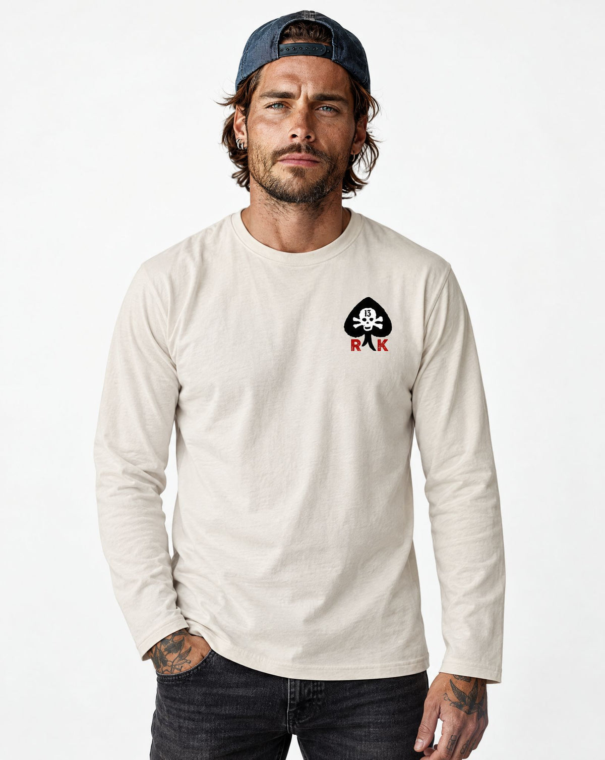 RUM KNUCKLES RK SPADE 13 Long Sleeve Tee - Ecru - model front
