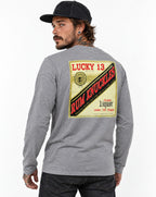 RUM KNUCKLES LIQUOR LABEL Long Sleeve Tee - Heather Grey - model back