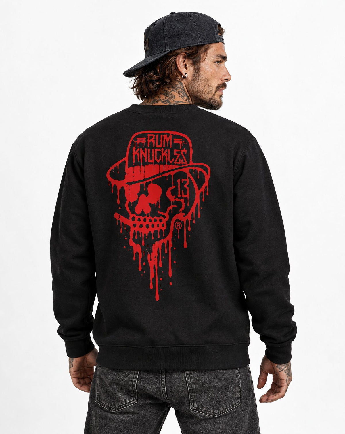 RUM KNUCKLES RK DRIP SKULL RED Sweatshirt - model back