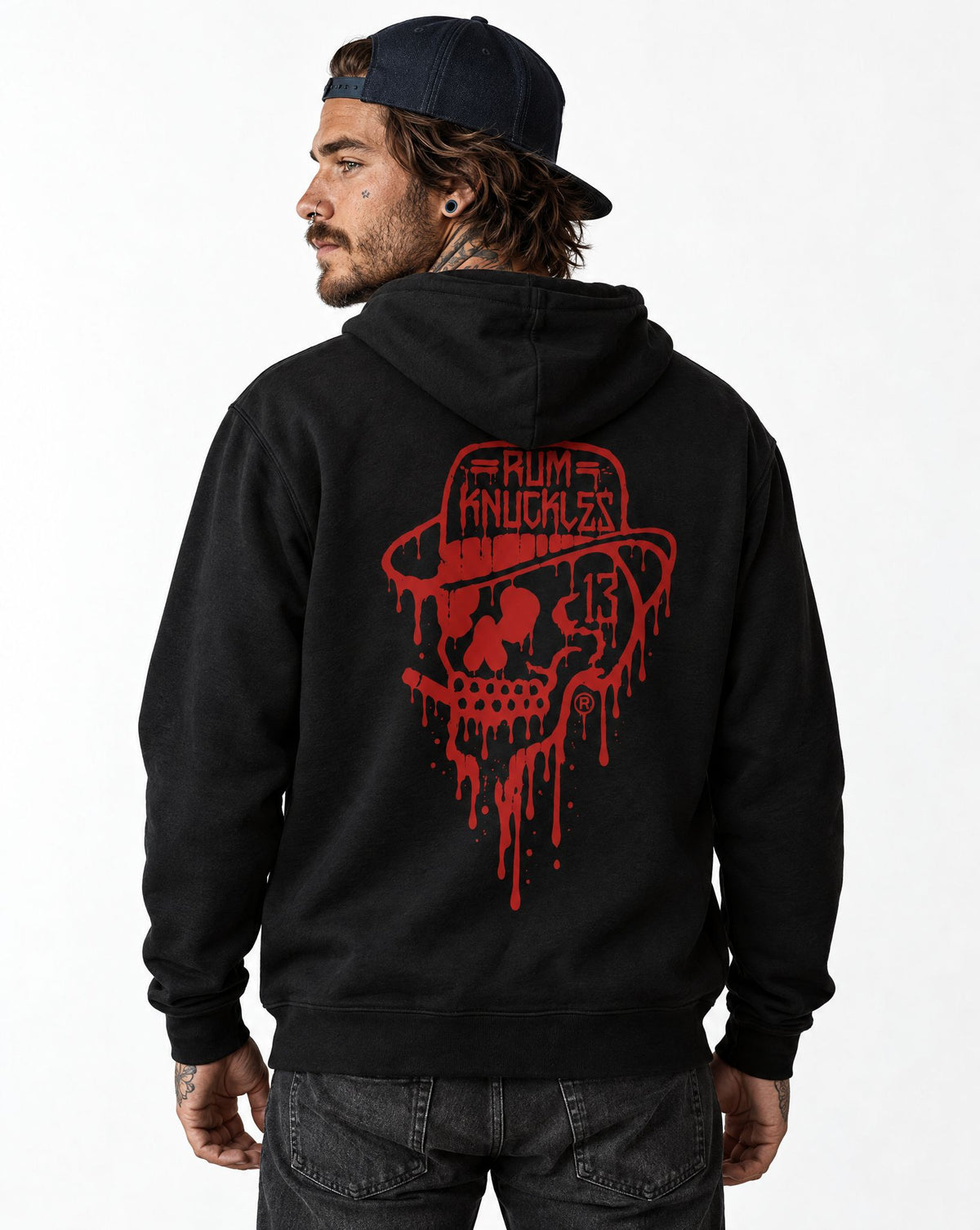 RUM KNUCKLES RK DRIP SKULL RED Hoodie - model back