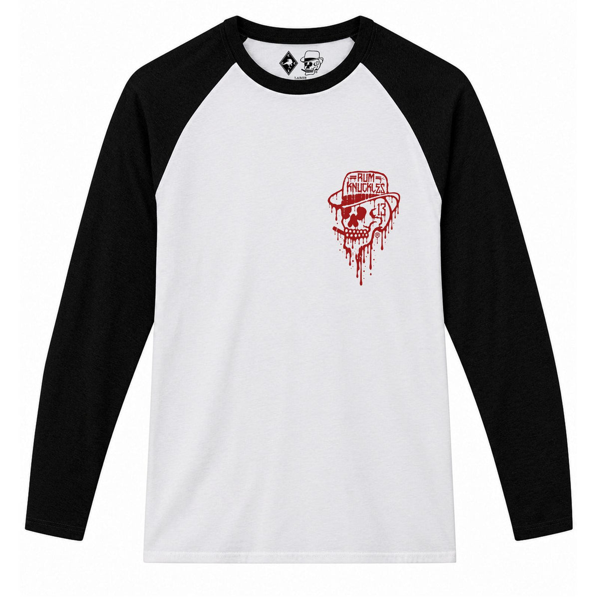RUM KNUCKLES RK DRIP SKULL RED Baseball Tee - front