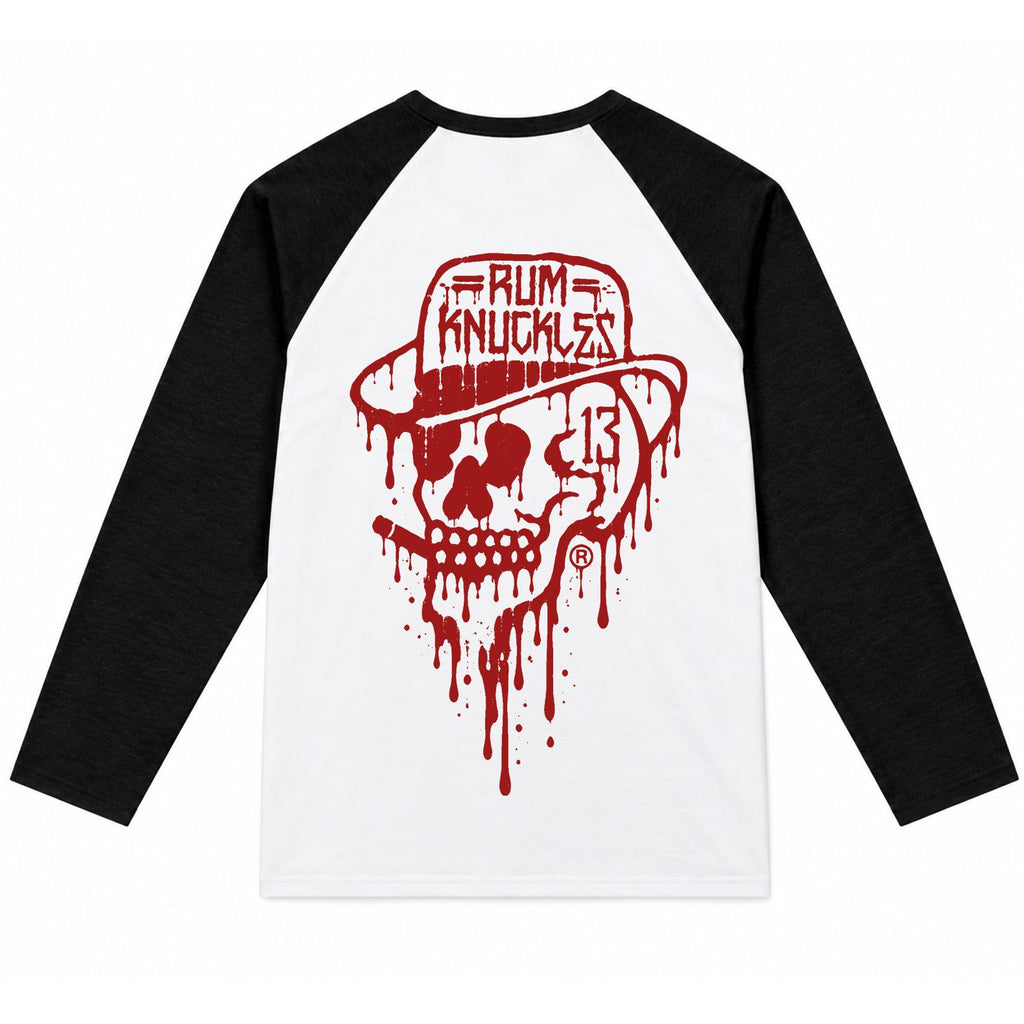 RUM KNUCKLES RK DRIP SKULL RED Baseball Tee - back