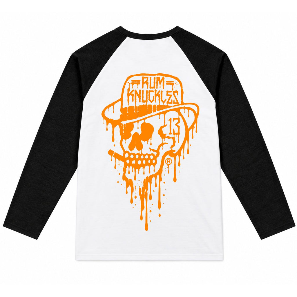 RUM KNUCKLES RK DRIP SKULL ORANGE Baseball Tee - back