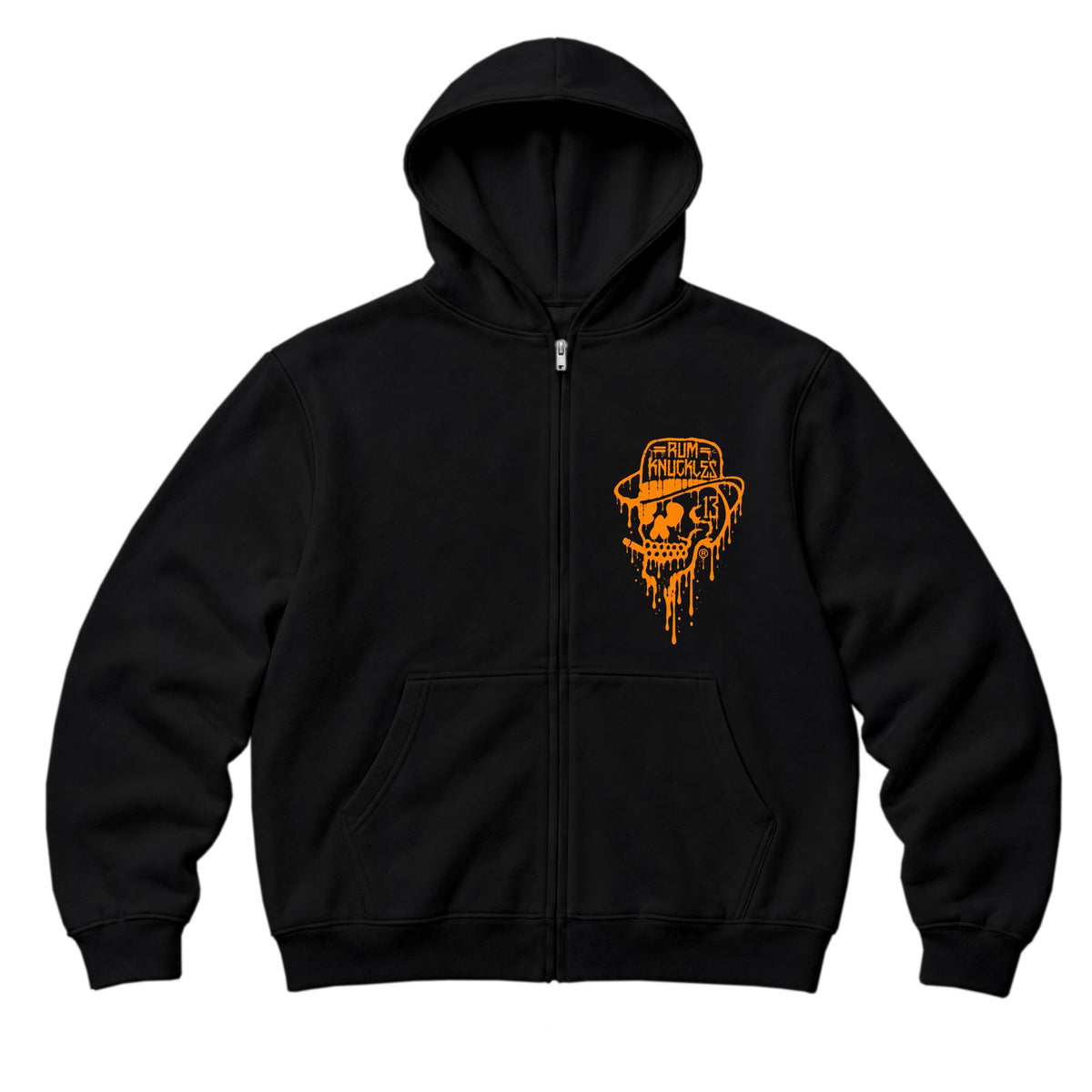 RUM KNUCKLES RK DRIP SKULL ORANGE Zip Hoodie - front