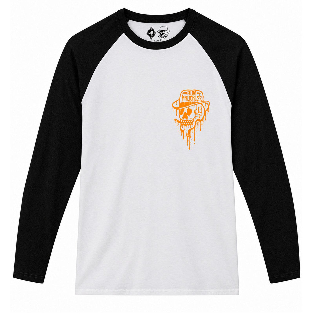 RUM KNUCKLES RK DRIP SKULL ORANGE Baseball Tee - front