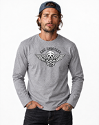 RUM KNUCKLES RK MOTO CREW Long Sleeve Tee - Heather Grey - model front