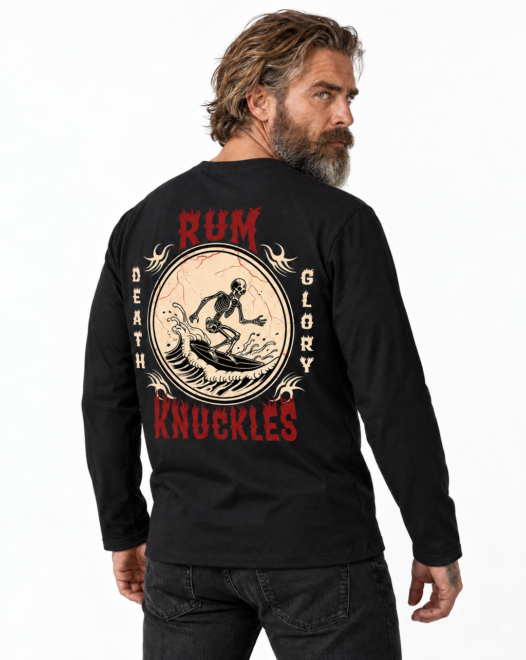 RUM KNUCKLES DEATH RIDER Long Sleeve Tee - model back