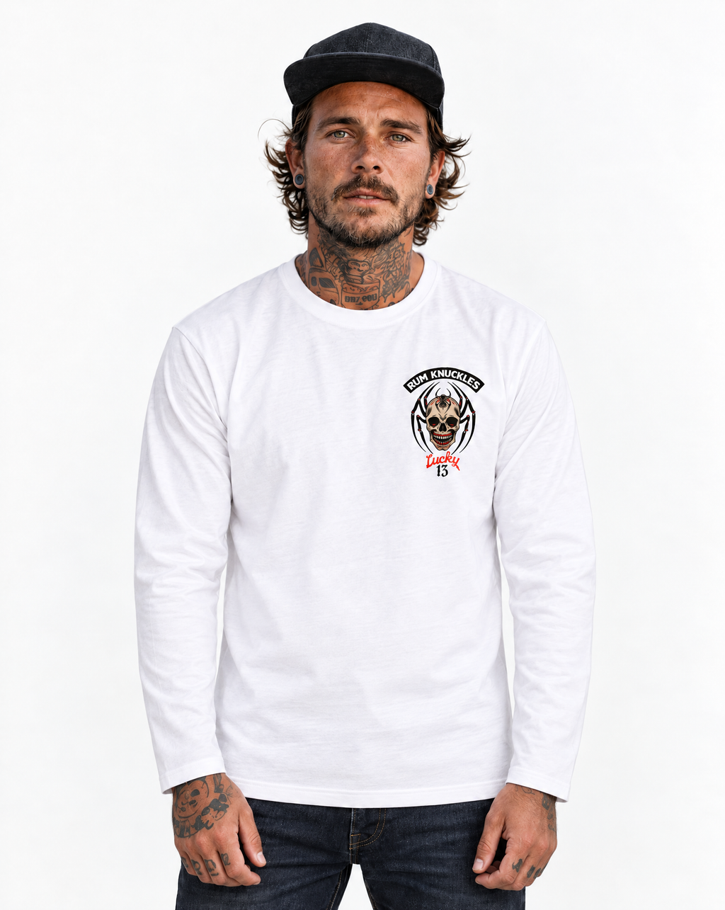 RUM KNUCKLES SPIDER 13 Long Sleeve Tee - White - model front