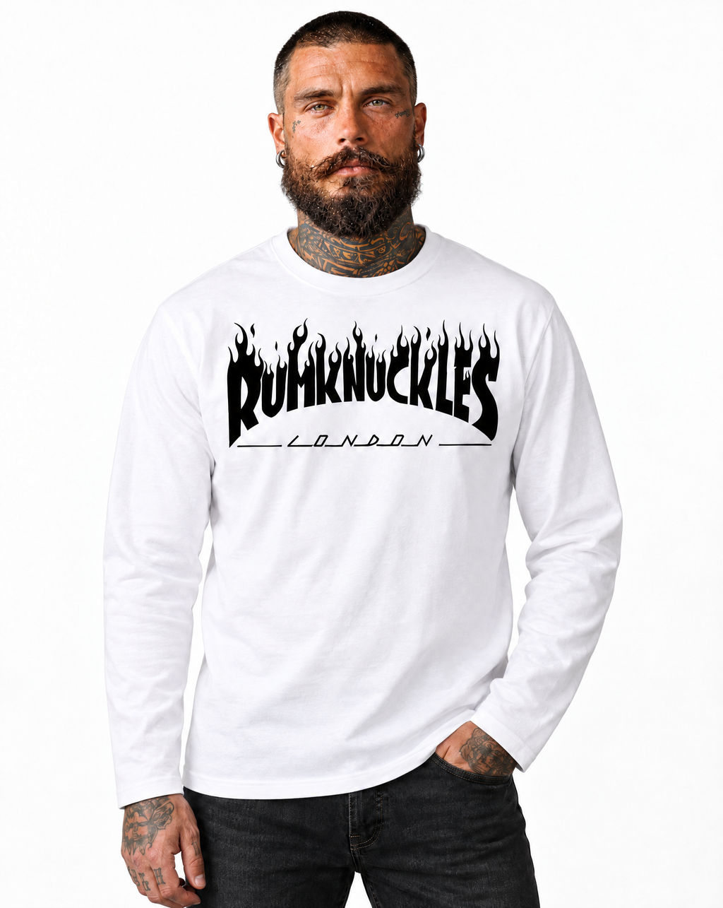 RUM KNUCKLES RK THRASH Long Sleeve Tee - White - model front