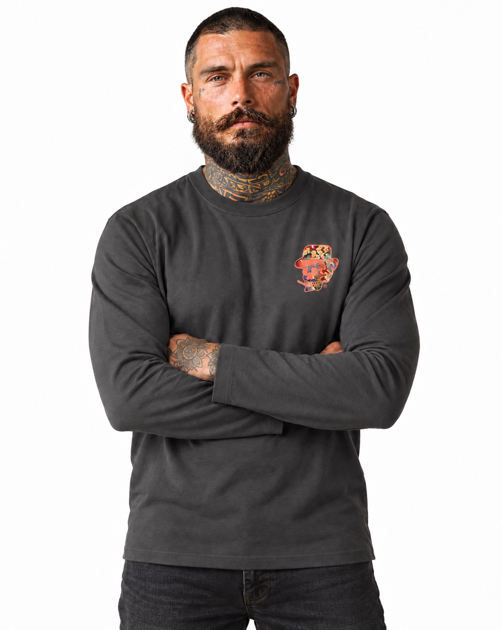 RUM KNUCKLES HAWAIIAN Long Sleeve Tee - Charcoal - model front