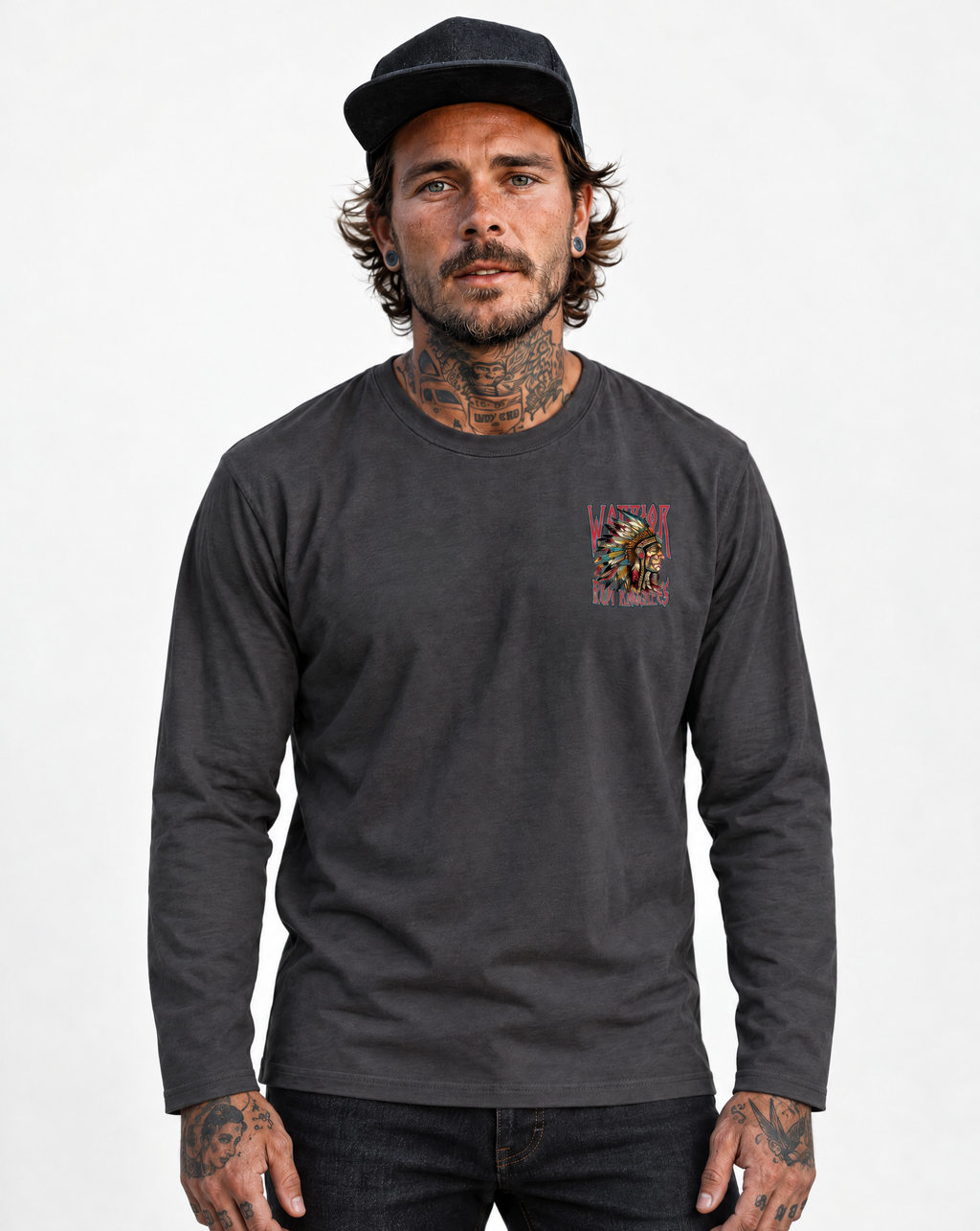 RUM KNUCKLES RK WARRIOR Long Sleeve Tee - Charcoal - model front