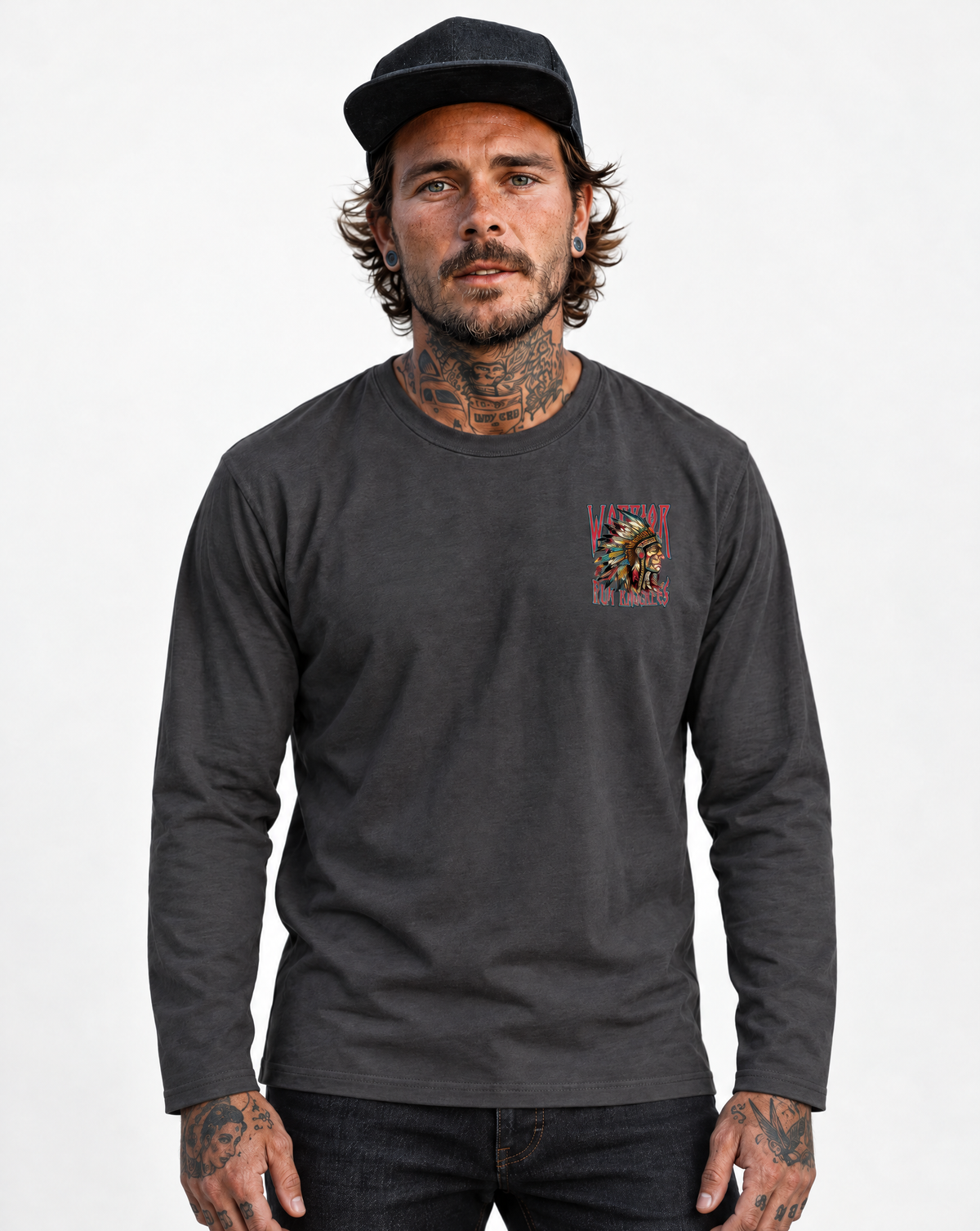 RUM KNUCKLES RK WARRIOR Long Sleeve Tee - Charcoal - model front