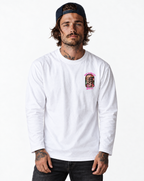 RUM KNUCKLES PARADISE SKULLS Long Sleeve Tee - White - model front