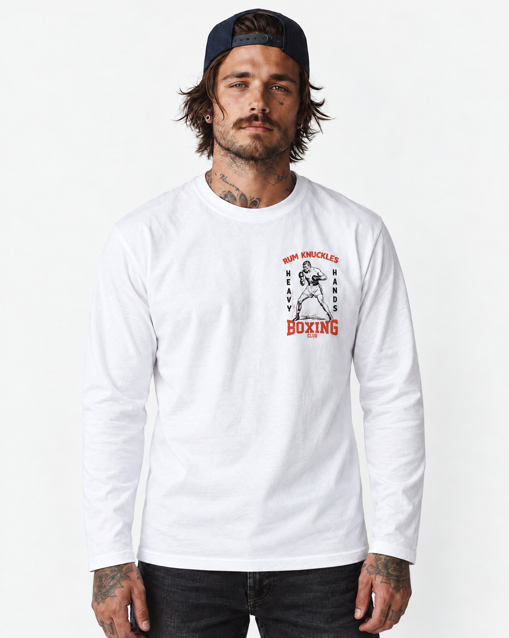 RUM KNUCKLES HEAVY HANDS Long Sleeve Tee - model front